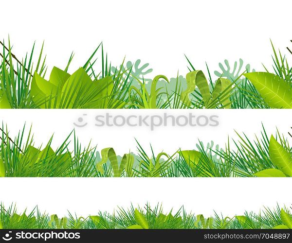 Seamless Jungle And Tropical Vegetation. Illustration of a seamless jungle and wild tropical vegetation, with fern, bracken leaves and exotic plants to use as foreground or background for nature scenery