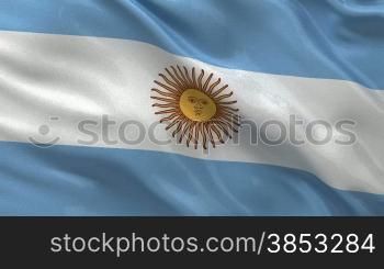 Seamless loop of the Argentinien flag gently waving in the wind. High quality, glossy fabric material.