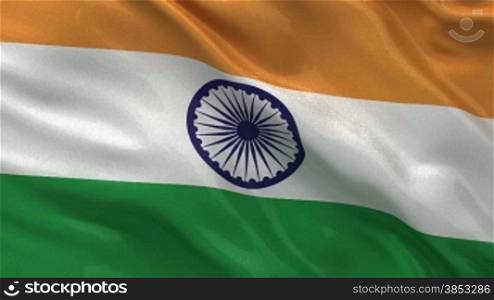 Seamless loop of the Indian flag, gently waving in the wind. High quality, glossy fabric material.