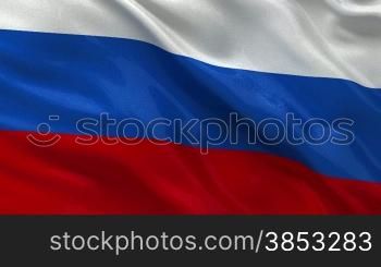 Seamless loop of the Russian flag gently waving in the wind. High quality, glossy fabric material.
