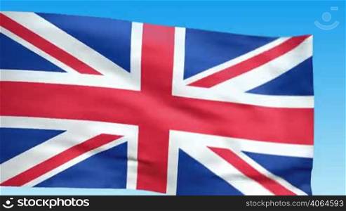 Seamless loop waving Great Britain flag. Alpha channel is included