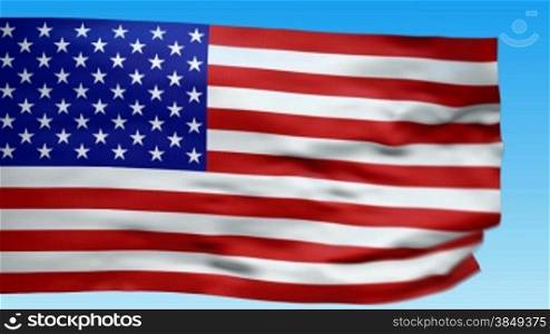 Seamless loop waving USA flag. Alpha channel is included