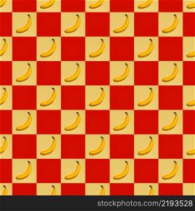 Seamless pattern and texture. Bananas on a yellow-red background. Image for design, project, postcard. Ripe fruits on colorful paper.