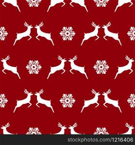Seamless pattern, christmas reindeer and snowflakes on a red background. Seamless pattern, christmas reindeer and snowflakes