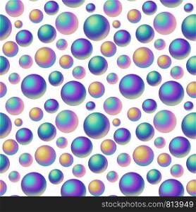Seamless pattern colorful round shining nacre balls isolated on white background. Beautiful abstract luxury light sphere. Design can be used for textile, wrapping paper, banner