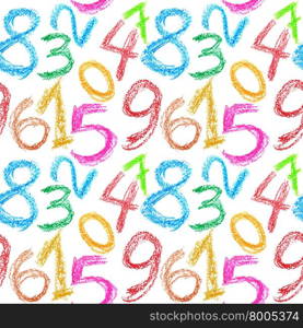Seamless pattern - Crayon numbers over white background