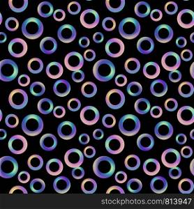 Seamless pattern different size colorful circles on black background. Design can be used for textile, wrapping paper, banner