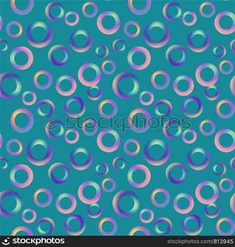 Seamless pattern different size colorful circles on green background. Design can be used for textile, wrapping paper, banner