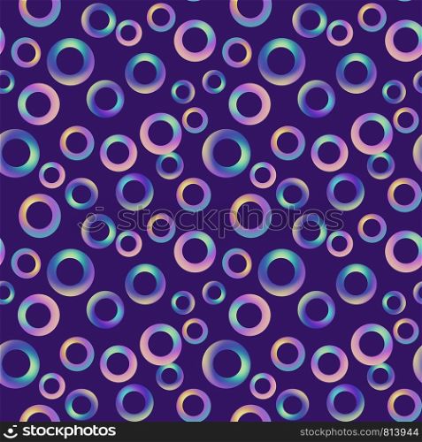 Seamless pattern different size colorful circles on violet background. Design can be used for textile, wrapping paper, banner