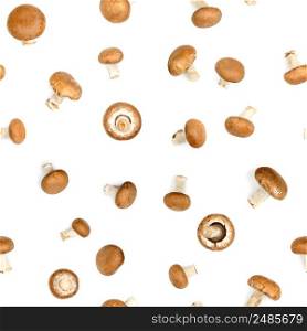 Seamless pattern edible mushrooms with different angles isolated on white background