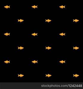 Seamless pattern illustrating a goldfish in two opposite moving positions, items isolated on black