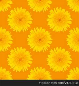 Seamless pattern made from dandelion yellow flowers on an orange background.. Seamless pattern made from dandelion yellow flowers on orange background.