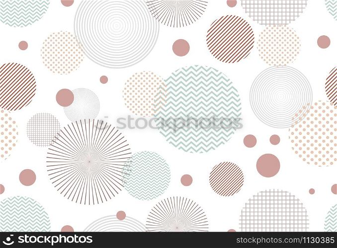Seamless pattern of abstract elements on circle shape on white background