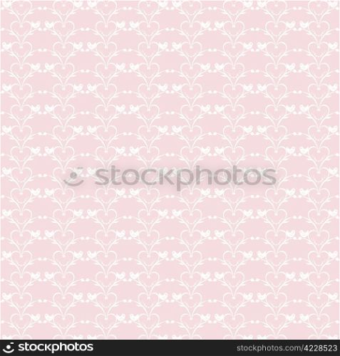 Seamless pattern of beautiful floral hearts and birds