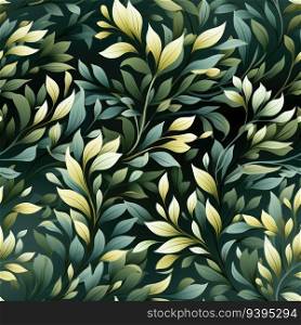 Seamless pattern of branches and leaves on a green background. Generative AI
