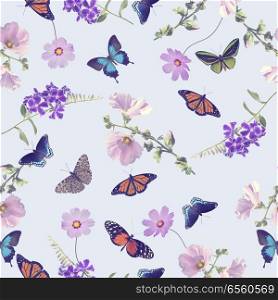 seamless pattern of butterflies and flowers . Endless texture for your design.