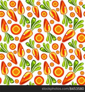 Seamless pattern of carrots with leaves on white background. Seamless pattern of carrots