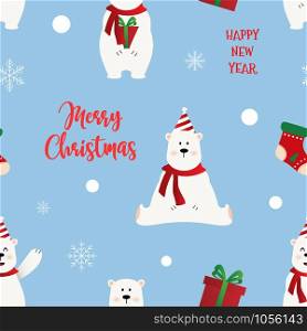 Seamless Pattern of Christmas bear with decoration, Merry Christmas and Happy New Year