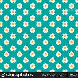 Seamless pattern of daisy flower on a pastel green background - Vector illustration