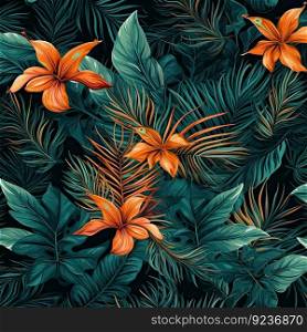 Seamless pattern of fresh green foliage leaves in the background. Ideal for eco-friendly designs by generative AI