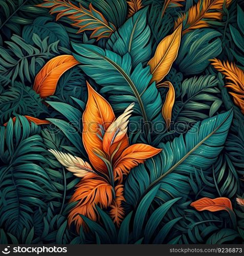 Seamless pattern of fresh green foliage leaves in the background. Ideal for eco-friendly designs by generative AI