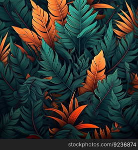 Seamless pattern of fresh green foliage leaves in the background. Ideal for eco-friendly designs by generative AI