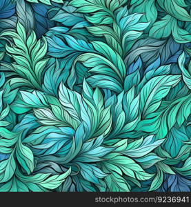 Seamless pattern of fresh green foliage leaves in the background. Ideal for eco-friendly designs by generative AI