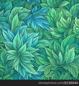 Seamless pattern of fresh green foliage leaves in the background. Ideal for eco-friendly designs by generative AI