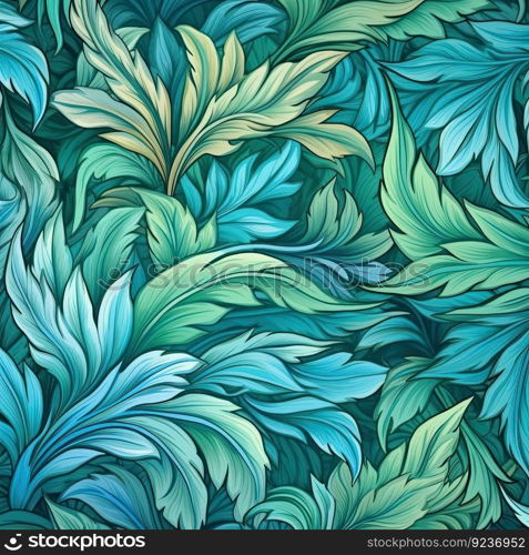 Seamless pattern of fresh green foliage leaves in the background. Ideal for eco-friendly designs by generative AI