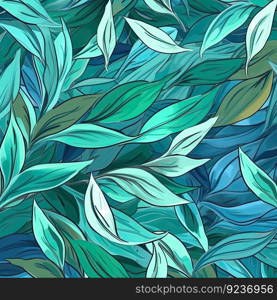 Seamless pattern of fresh green foliage leaves in the background. Ideal for eco-friendly designs by generative AI