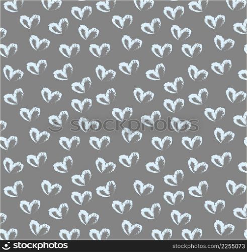 Seamless pattern of hand drawn simple hearts in pastel blue color on gray background