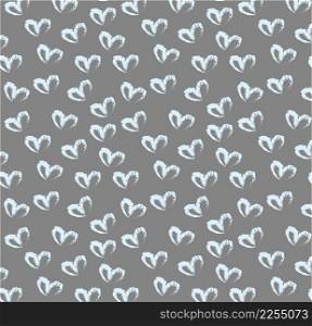 Seamless pattern of hand drawn simple hearts in pastel blue color on gray background