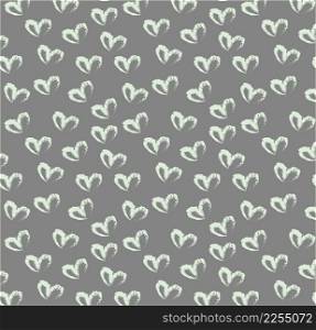 Seamless pattern of hand drawn simple hearts in pastel green color on gray background