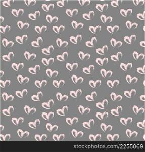 Seamless pattern of hand drawn simple hearts in pastel red color on gray background