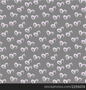 Seamless pattern of hand drawn simple hearts in pastel rose color on gray background