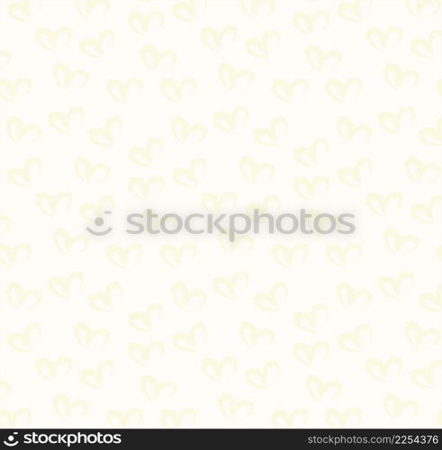 Seamless pattern of hand drawn simple hearts in pastel yellow color on beige and neutral background