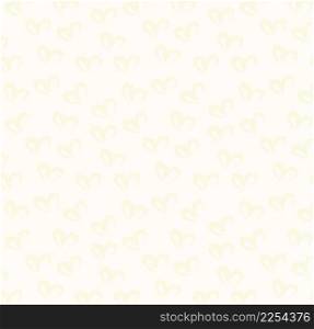 Seamless pattern of hand drawn simple hearts in pastel yellow color on beige and neutral background
