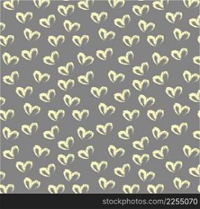 Seamless pattern of hand drawn simple hearts in pastel yellow color on gray background