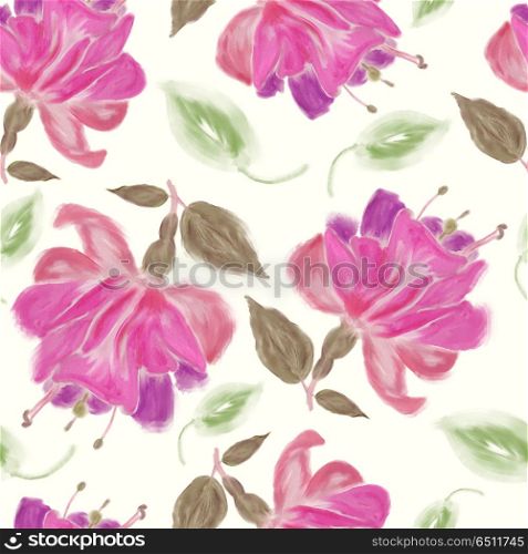 seamless pattern of watercolor Fuchsia Flowers