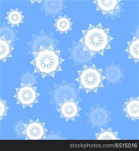 Seamless Pattern Snowflakes Background.Endless. Seamless pattern snowflakes background. Endless texture in New Year and Christmas concept. Winter Xmas theme. Realistic pattern with snowflakes, snow on sheet of paper. Vector in flat style