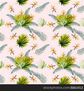 Seamless pattern. Tropical leaves watercolor background. Flower illustrations. Wallpaper textiles. Seamless pattern. Tropical leaves watercolor background.. Tropical leaves watercolor background. Flower illustrations.
