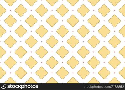 Seamless pattern. White background and big and small four rayed stars in yellow and brown color tones.