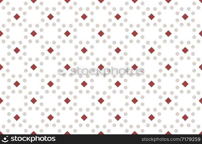 Seamless pattern. White background and shaped 45 degree rotated squares and circles.