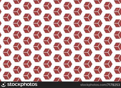Seamless pattern. White background and shaped isometric cubes in red color.