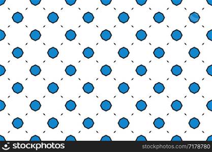 Seamless pattern. White background and shaped octagons and diamonds in blue and black tints.