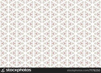 Seamless pattern. White background and shaped rounded diamonds, three pointed stars and three overlapping circles in grey, red and brown colors.