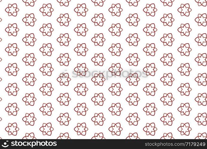 Seamless pattern. White background and shaped six rayed stars with three pointed stars in light and dark red colors.