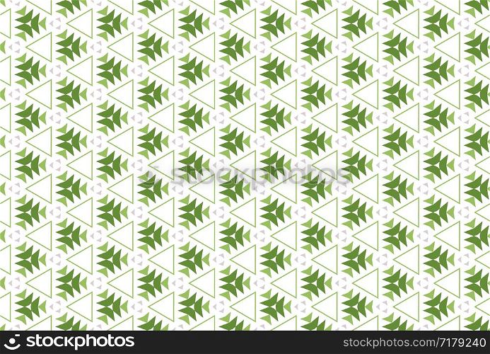 Seamless pattern. White background and shaped triangles and arrows in grey, dark and light green colors.