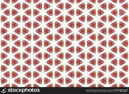 Seamless pattern. White background, geometric and shaped three overlapping circles, rounded diamonds in light and dark, brown and red colors.