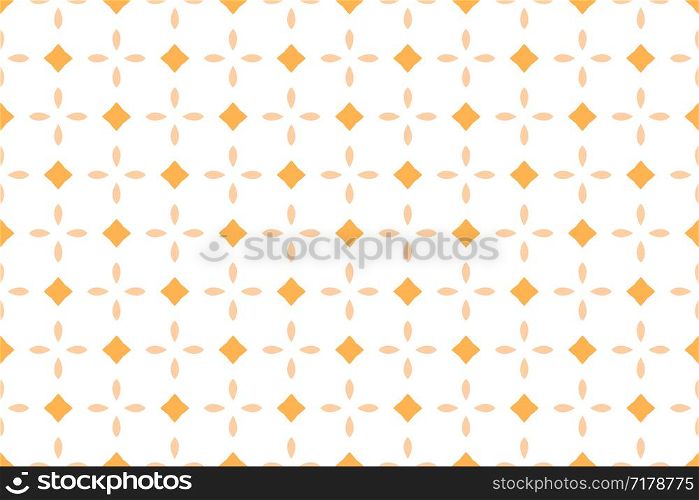 Seamless pattern. White background, shaped flower and square in brown and yellow tints.
